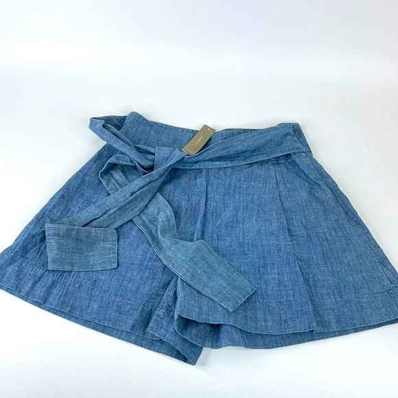 NWT J. Crew Size 2 Tie-Waist Shorts, Chambray, High Waist blue - Picture 2 of 11